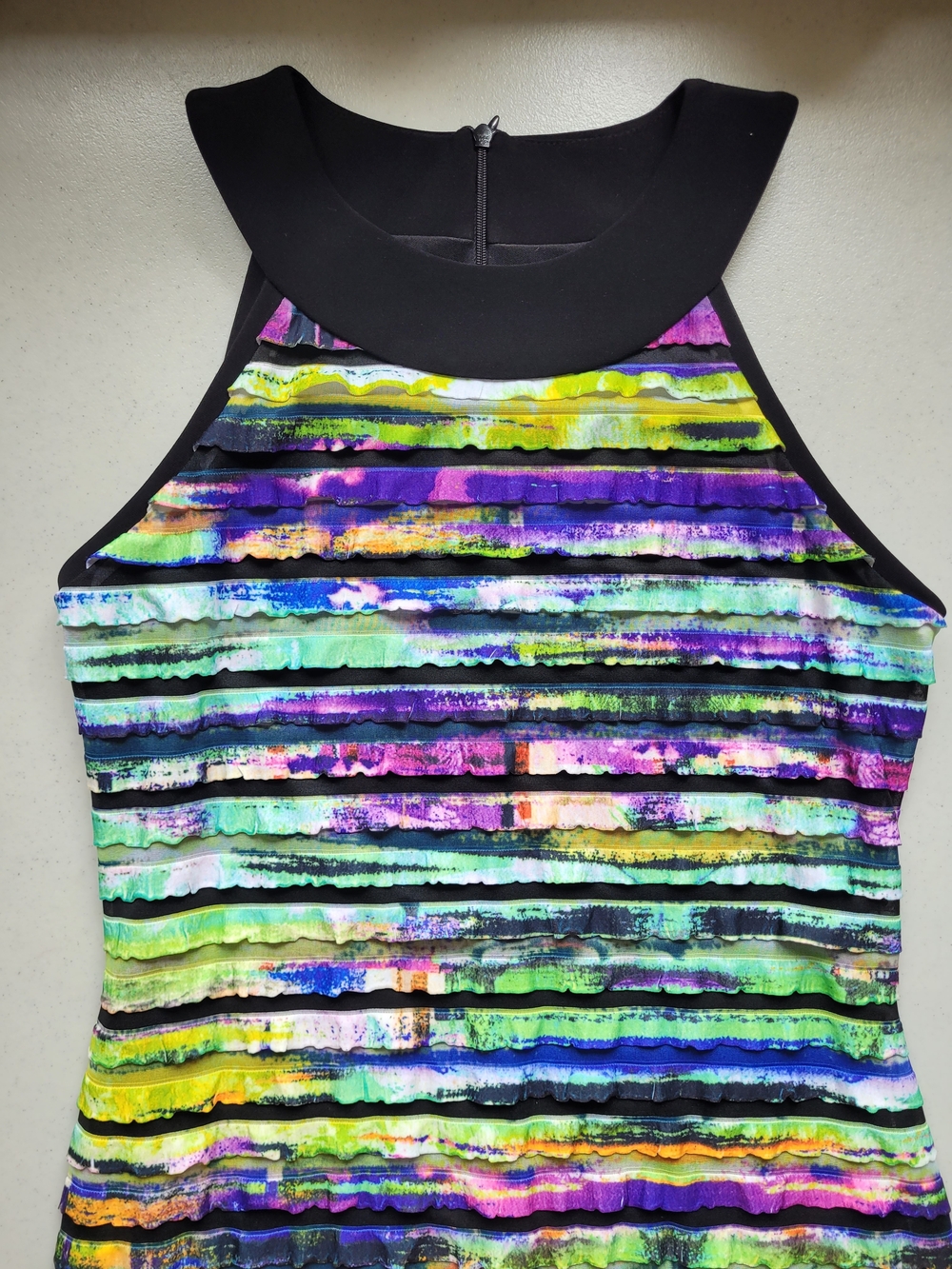 Joseph Ribkoff Multicolor Striped Ruffle Sheath Dress - Size 6 - Picture 6 of 9